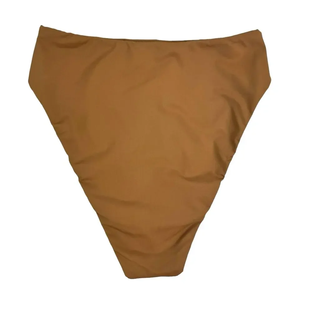 SKIMS Signature Swim Mid Waist High Cut Almond Brown Bikini Bottoms Swimsuit